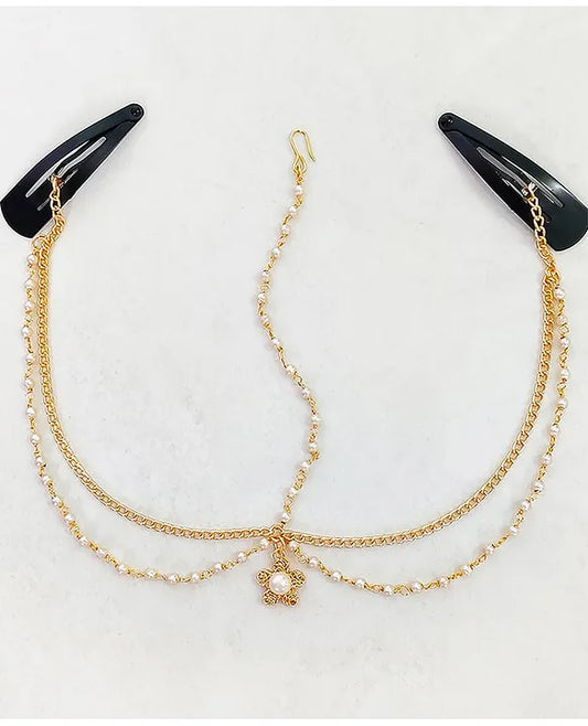 Flower & Pearl Detailed Headchain - Golden