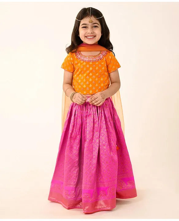 Fushchia Printed Lehenga Choli And Dupatta