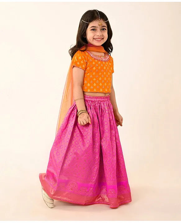 Fushchia Printed Lehenga Choli And Dupatta