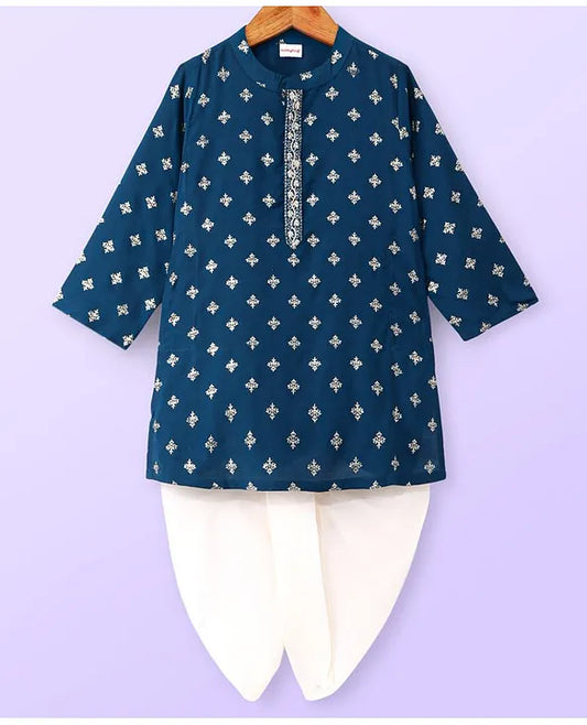 Navy Blue- Foil Printed Kurta Dhoti Set