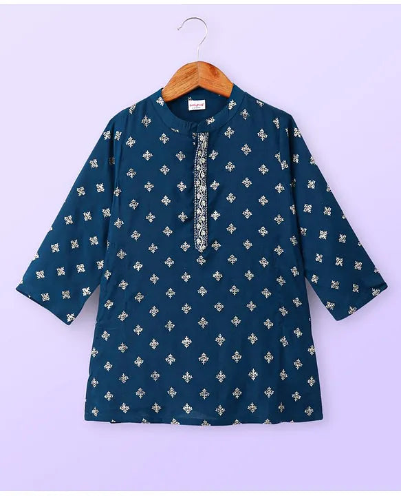 Navy Blue- Foil Printed Kurta Dhoti Set