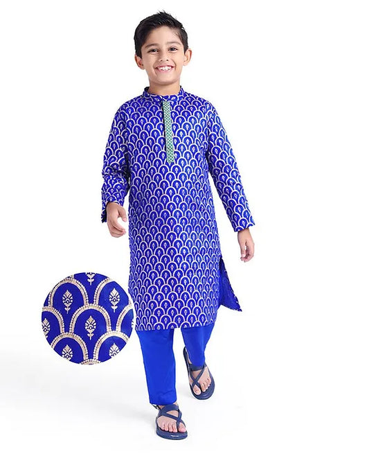 Royal Blue- Foil print Kurta Pajama Set