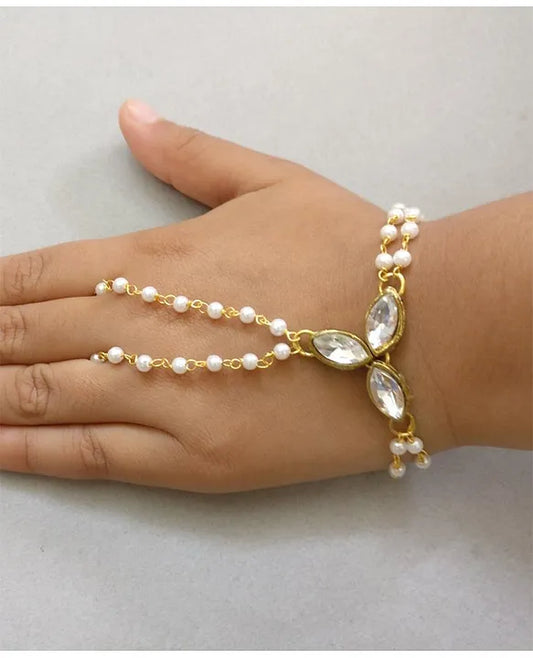Ring Chain With 3 Stones - White & Golden
