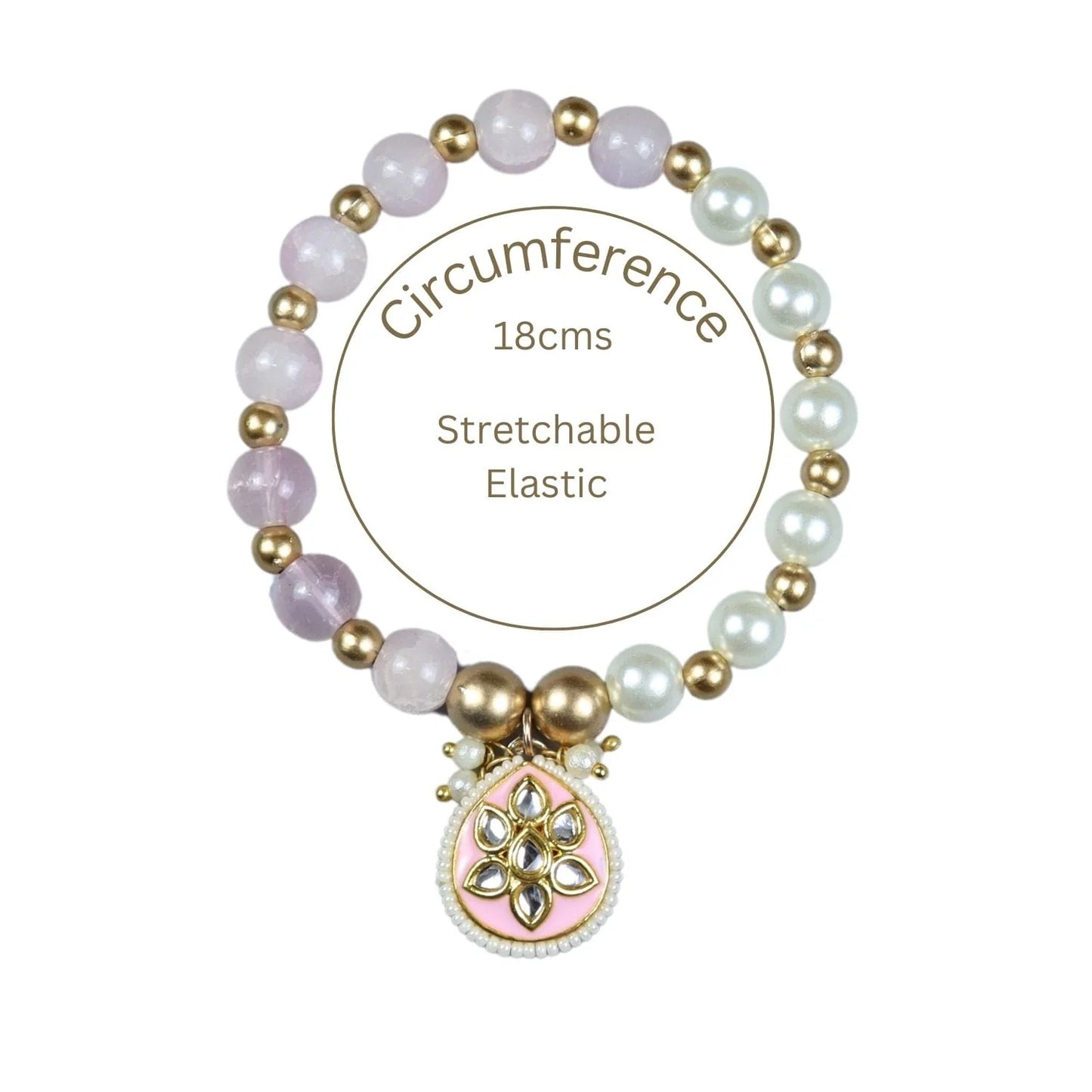 Kundan Stone Embellished Beaded Bracelet - Pink