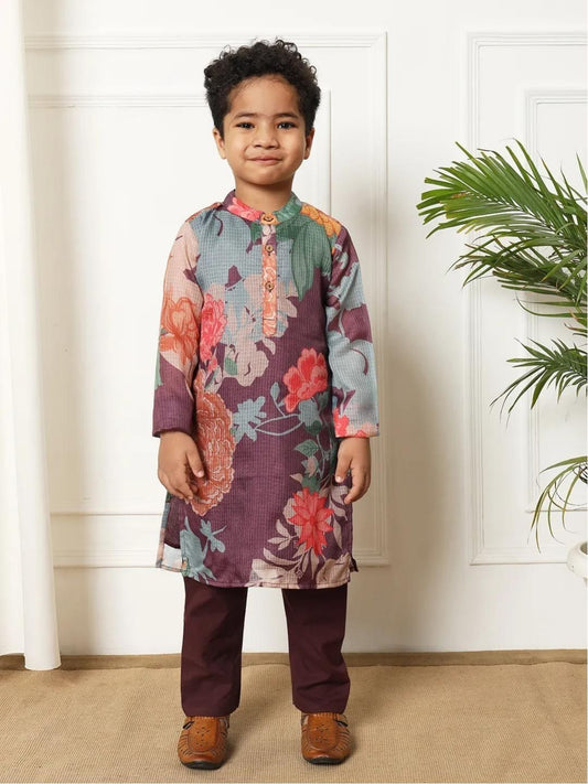 Floral Violet Color Kurta and Pajama