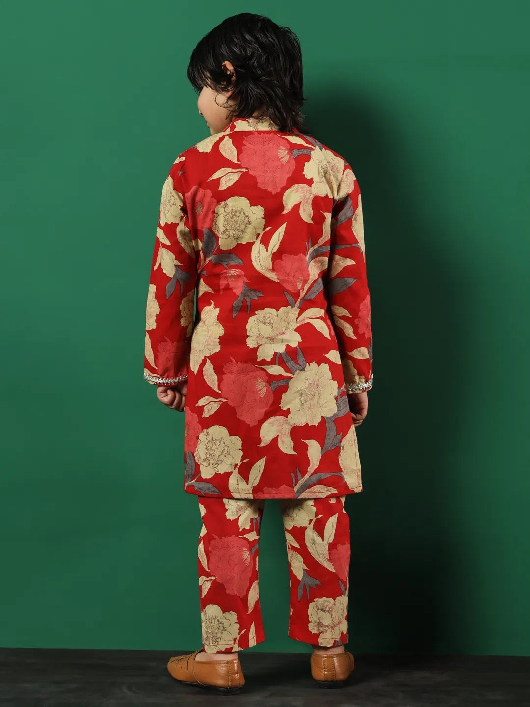 Floral Red Color Kurta and Pajama