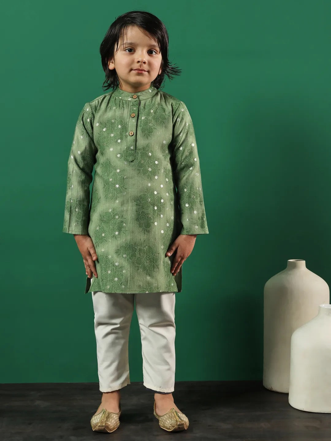 Olive Green Color Kurta and Pajama