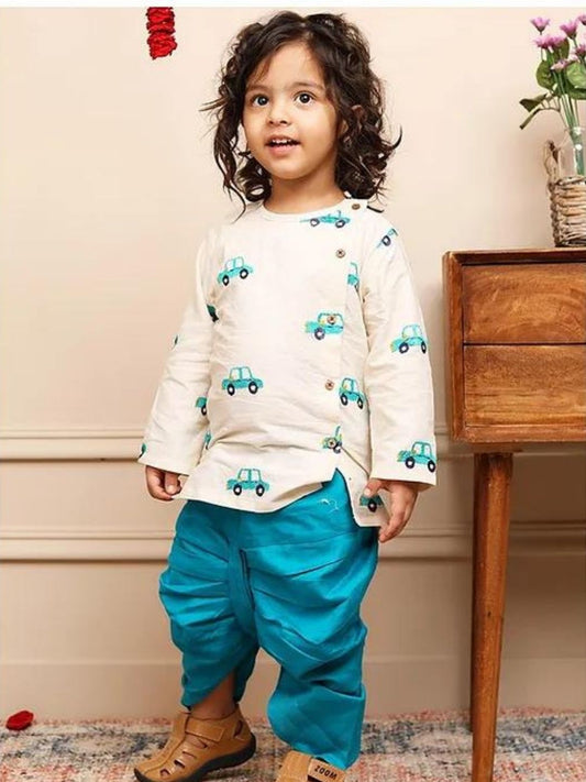 Blue and Cream Color Kurta With Dhoti