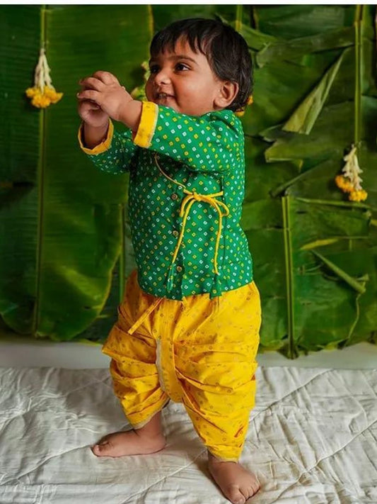 Green Angarakha Style Kurta & Dhoti