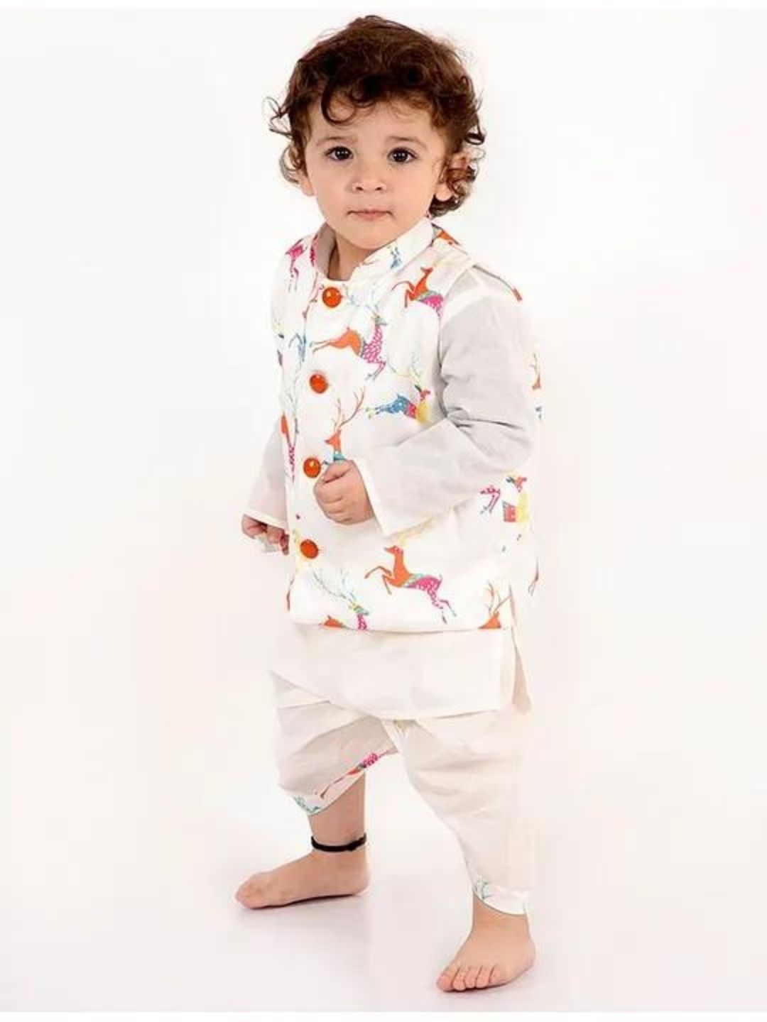 White Color Printed Dhoti Kurta With Jacket