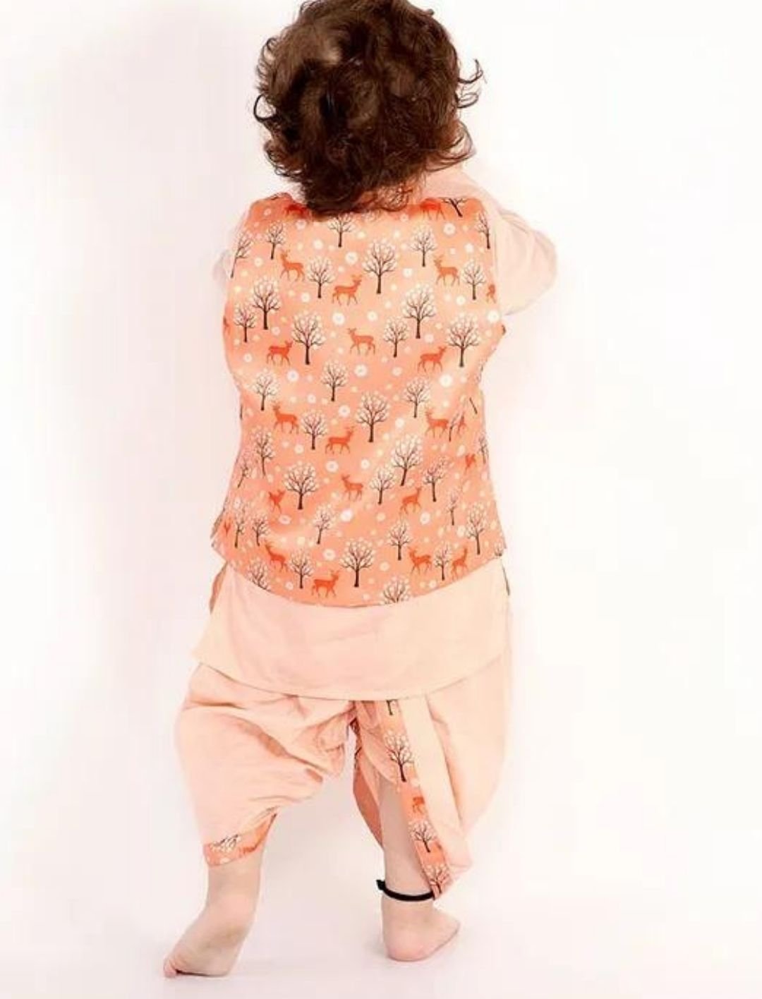 Peach Color Printed Dhoti Kurta With Jacket