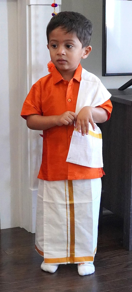 Orange Mundu Lungi Set