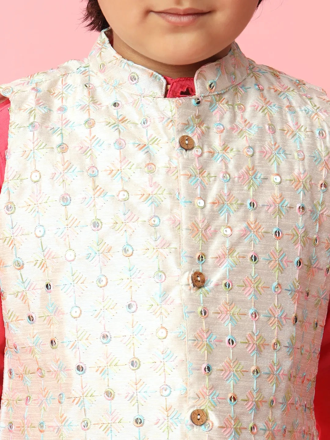 Kurta With Pyjama & Jacket - Bright Pink