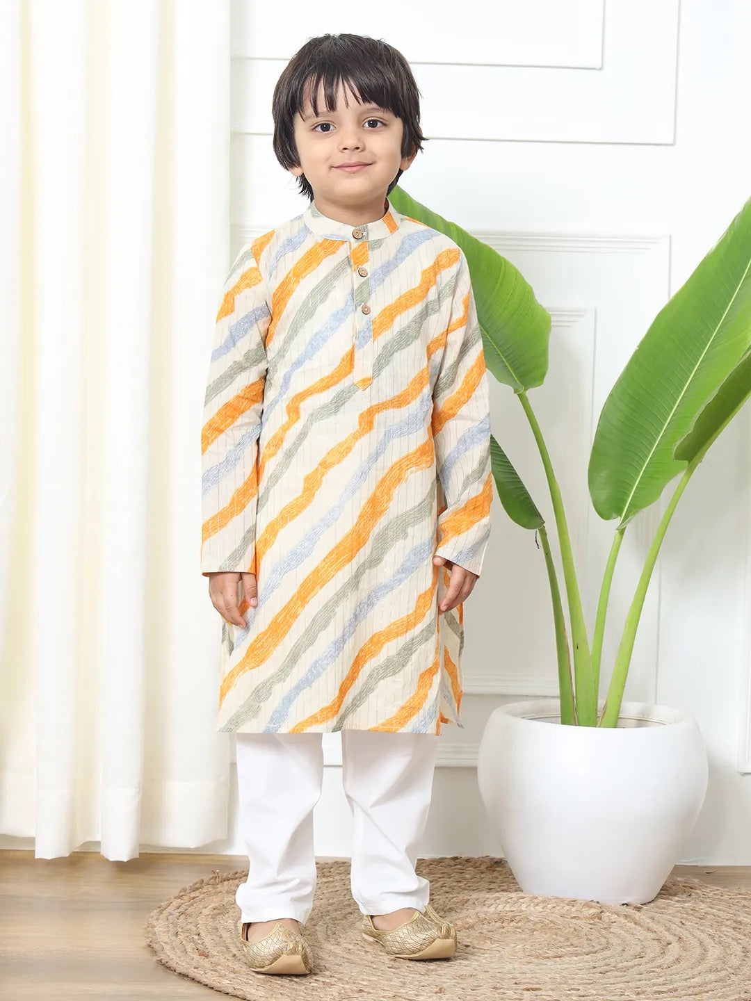 Cream - Yellow Kurta Pyjama With Nehru Jacket
