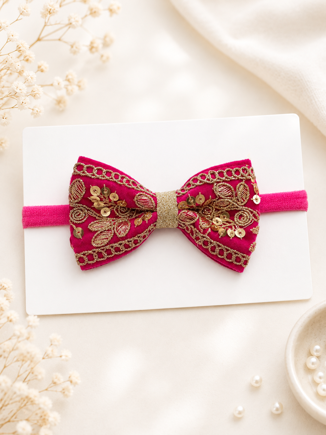 Pink Embroidery Soft Headband