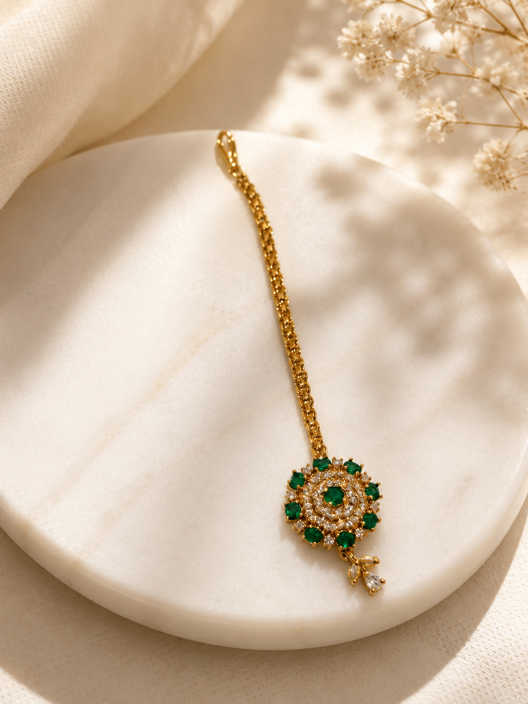 Emerald Green & Gold Maang Tikka