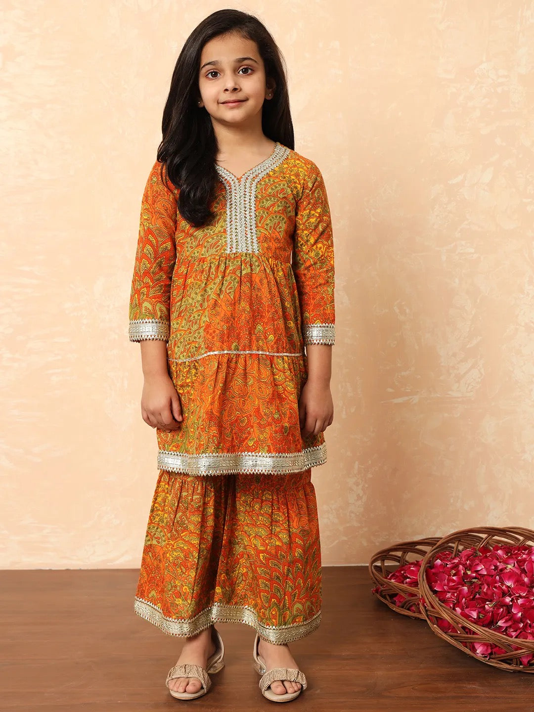 Orange Color Kurti With Sharara