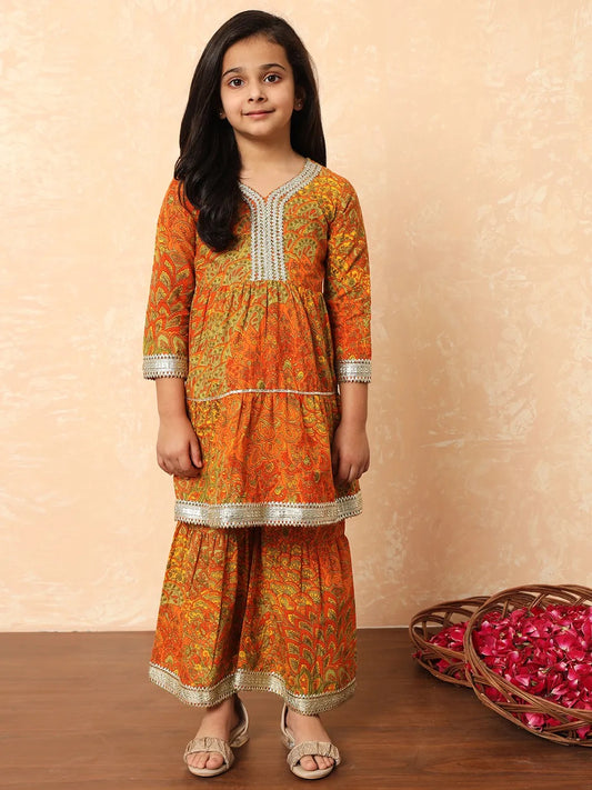 Orange Color Kurti With Sharara