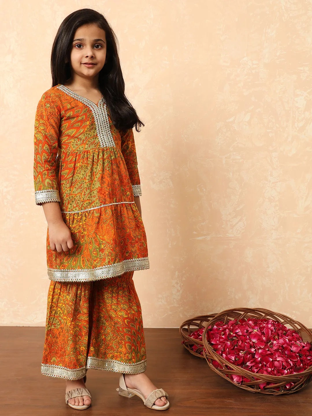 Orange Color Kurti With Sharara