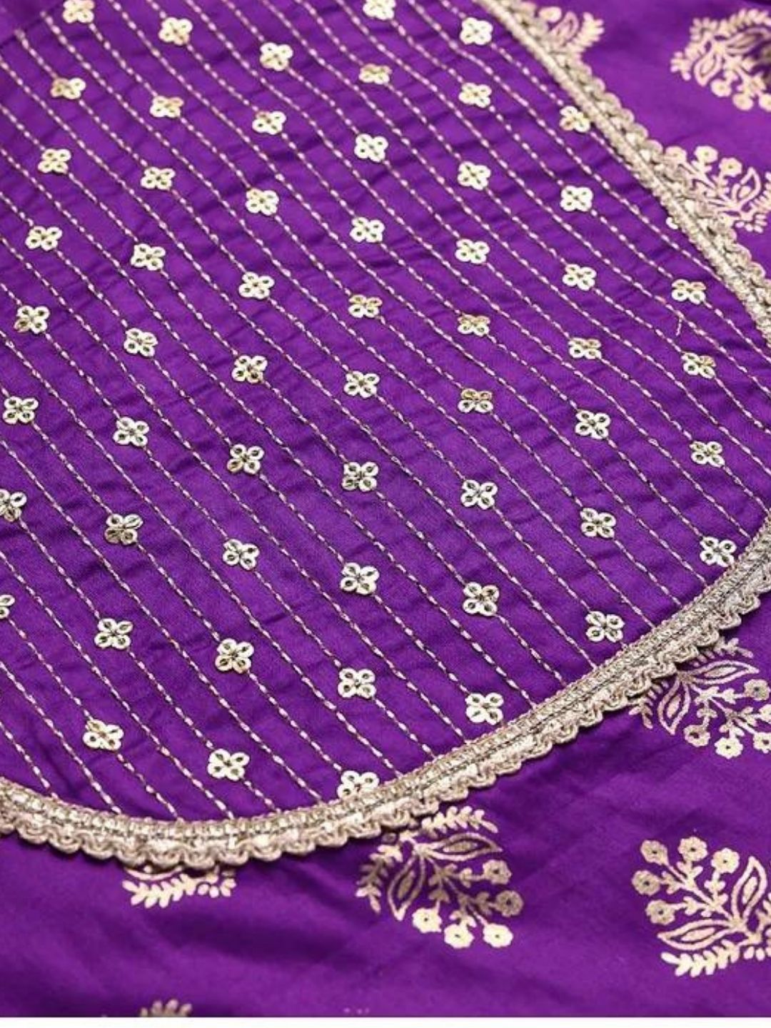 Purple Foil Printed Kurta Gharara & Dupatta Set