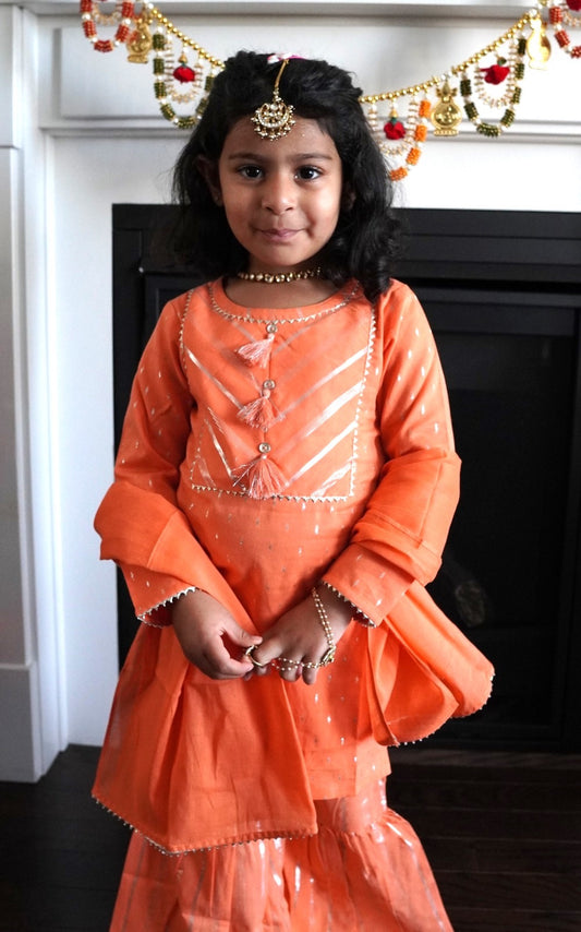 Orange - Kurti With Gharara & Dupatta
