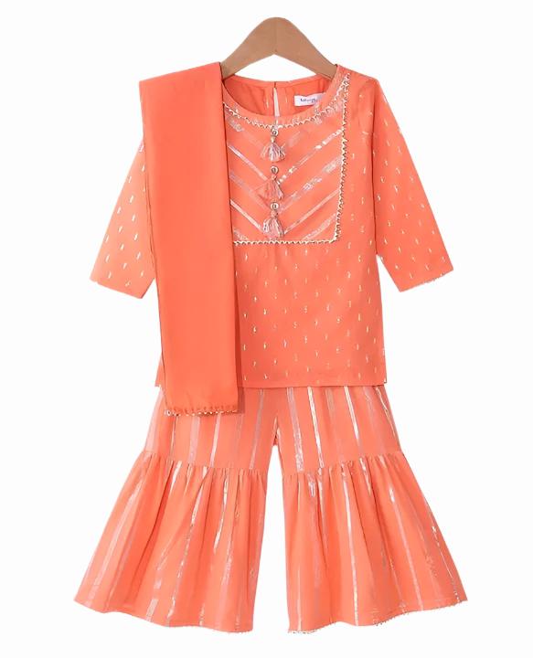 Orange - Kurti With Gharara & Dupatta