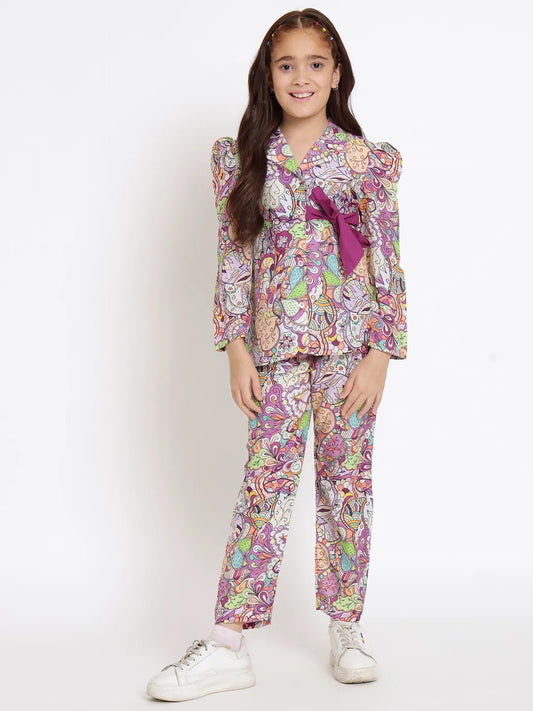 Fabric Purple Color Co - Ord Set