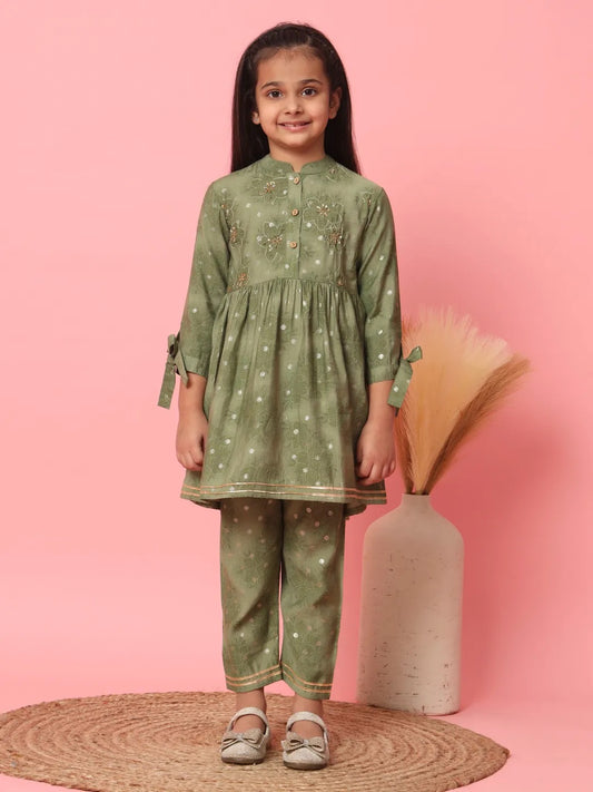 Green Color Kurti With Pyjama