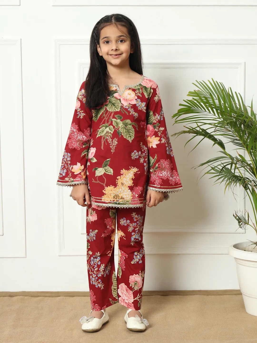 Burgundy Color Kurti With Bottom