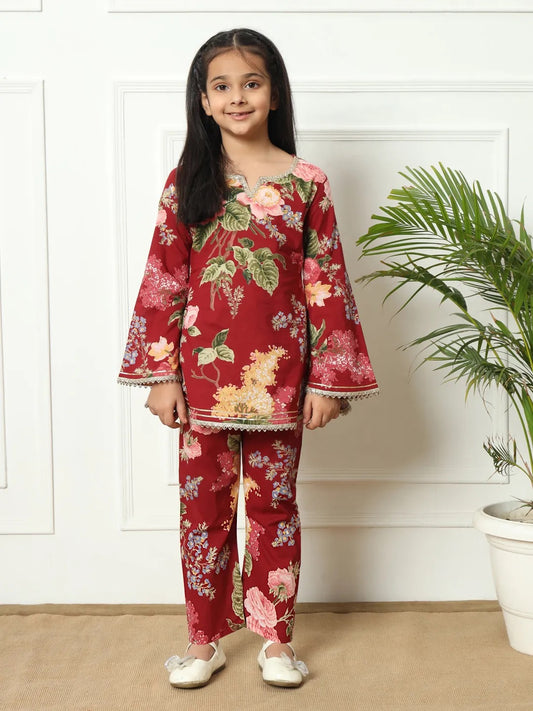 Burgundy Color Kurti With Bottom