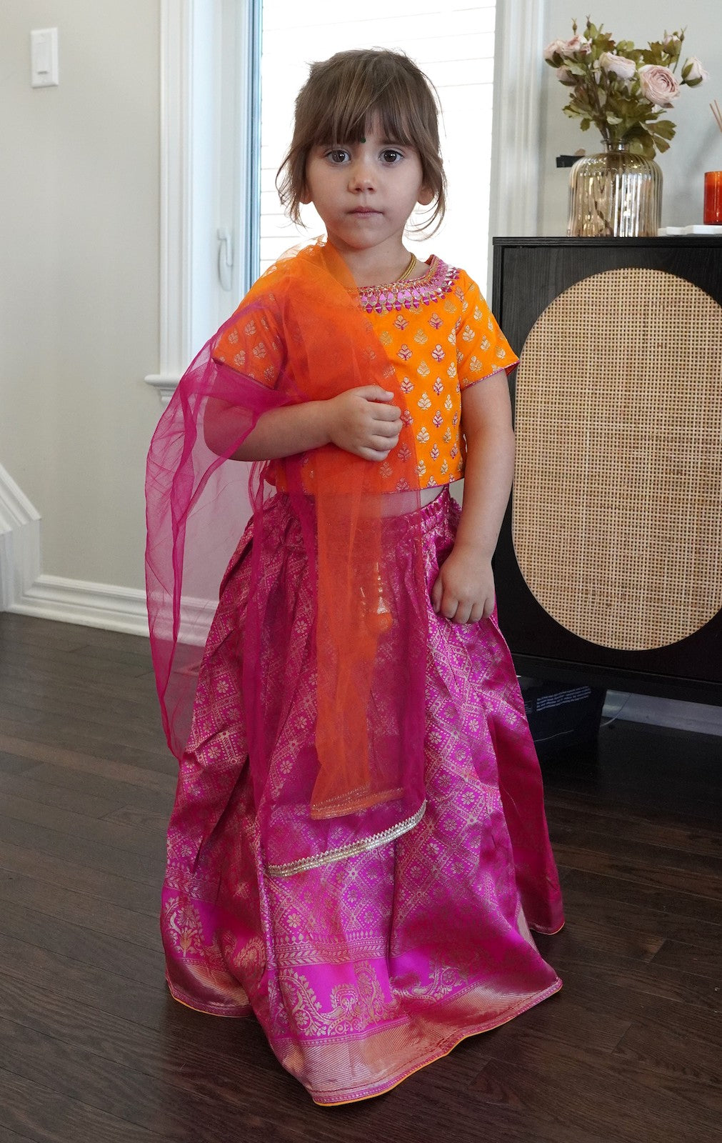 Fushchia Printed Lehenga Choli And Dupatta