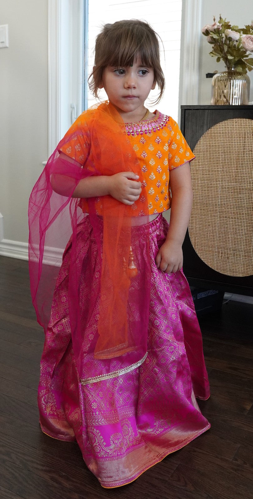 Fushchia Printed Lehenga Choli And Dupatta