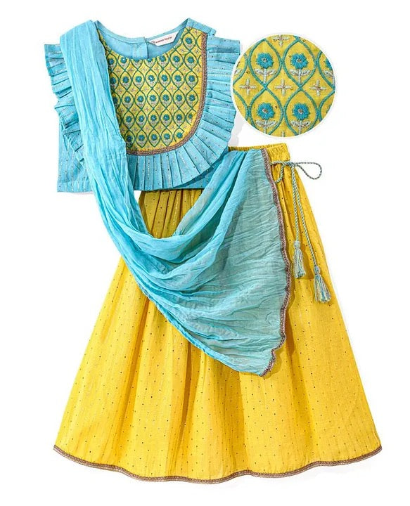 Yellow & Blue  Lehenga Choli And Dupatta