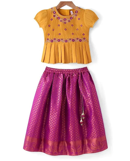 Pink and Yellow Top and Lehenga