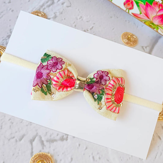 Multicolor Embroidery Soft Headband-White