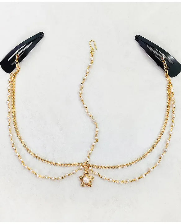 Flower & Pearl Detailed Headchain - Golden