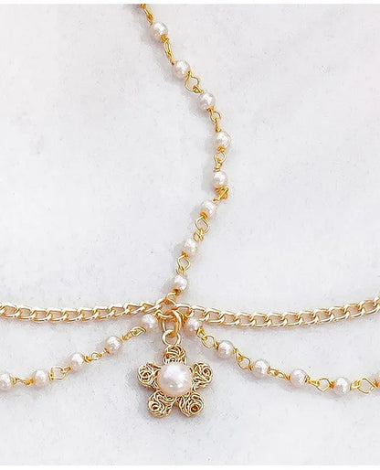 Flower & Pearl Detailed Headchain - Golden