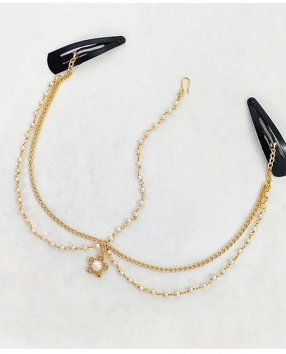 Flower & Pearl Detailed Headchain - Golden