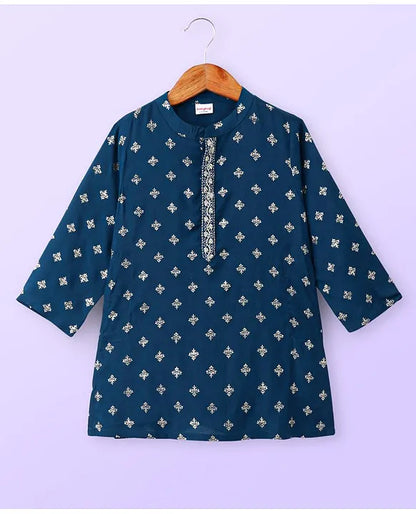 Navy Blue- Foil Printed Kurta Dhoti Set