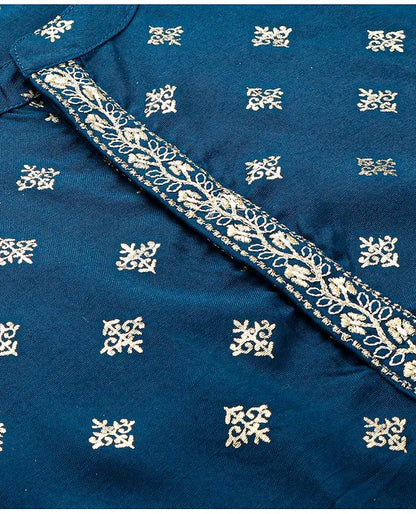 Navy Blue- Foil Printed Kurta Dhoti Set