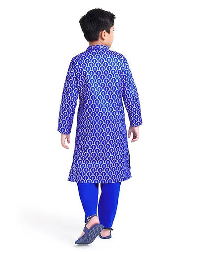 Royal Blue- Foil print Kurta Pajama Set