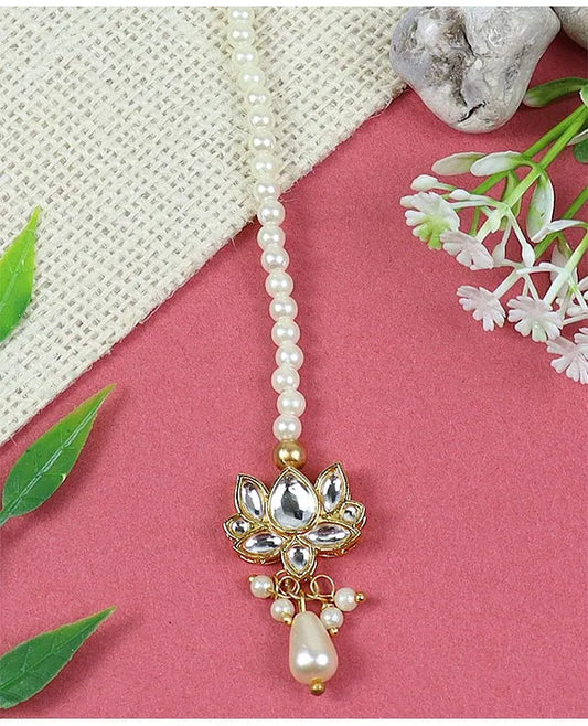 Kundan Stone Embellished Maang Tikka - White