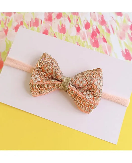 Zari Bow Soft Headband - Peach