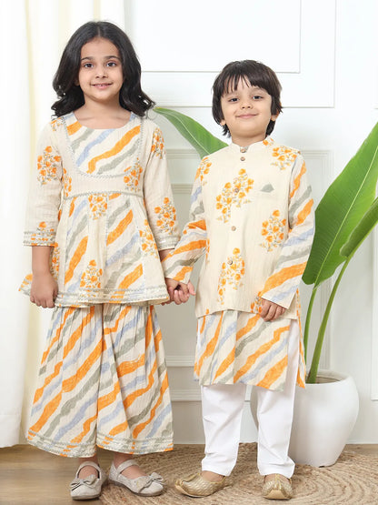 Cream color kurti and sharara