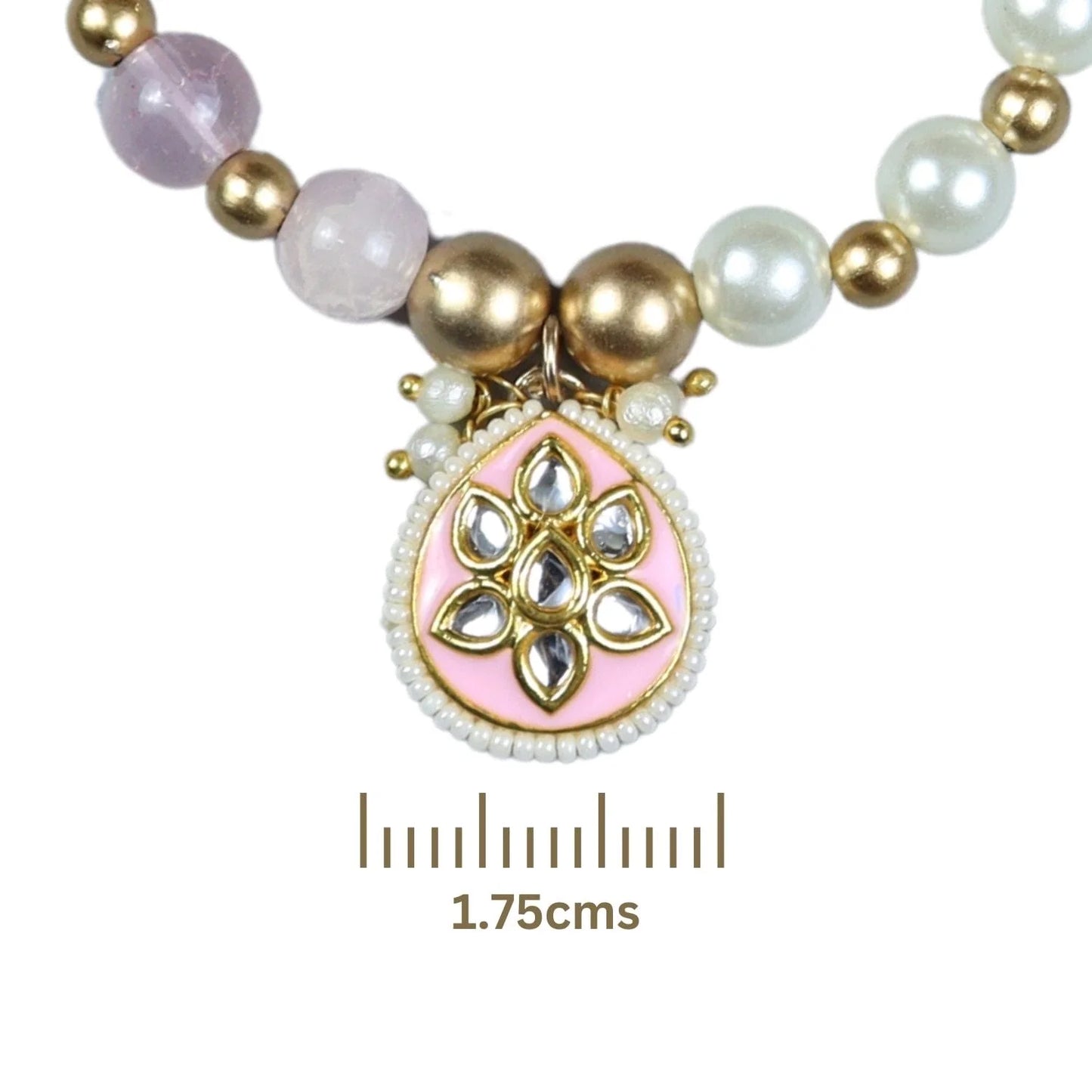 Kundan Stone Embellished Beaded Bracelet - Pink