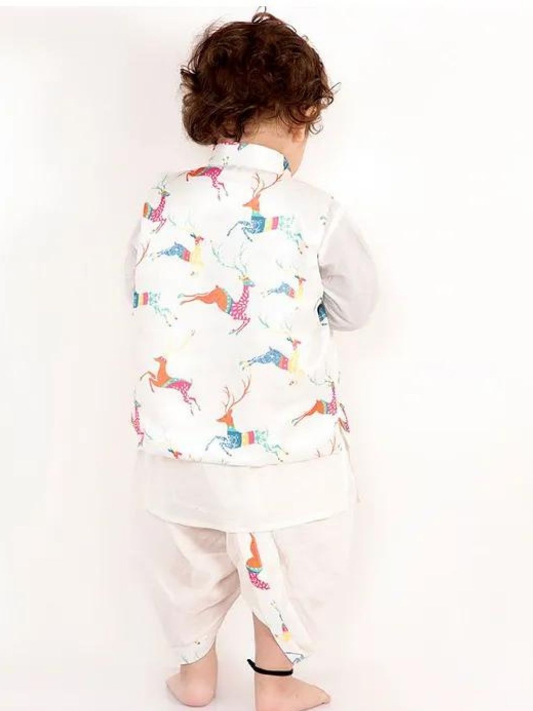 White Color Printed Dhoti Kurta With Jacket
