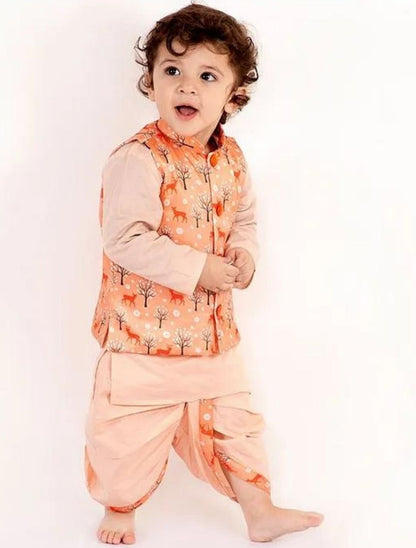 Peach Color Printed Dhoti Kurta With Jacket