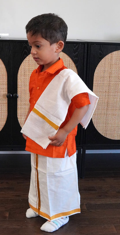 Orange Mundu Lungi Set