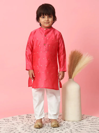 Kurta With Pyjama & Jacket - Bright Pink