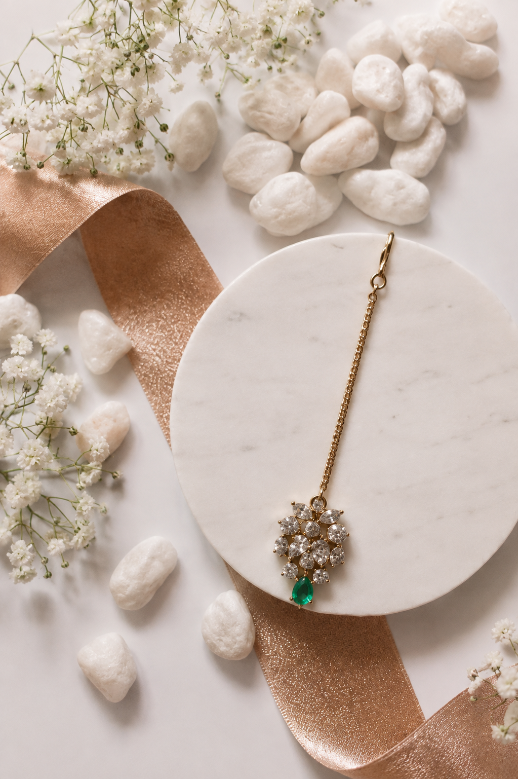 Emerald Stone Embellished Maang Tikka